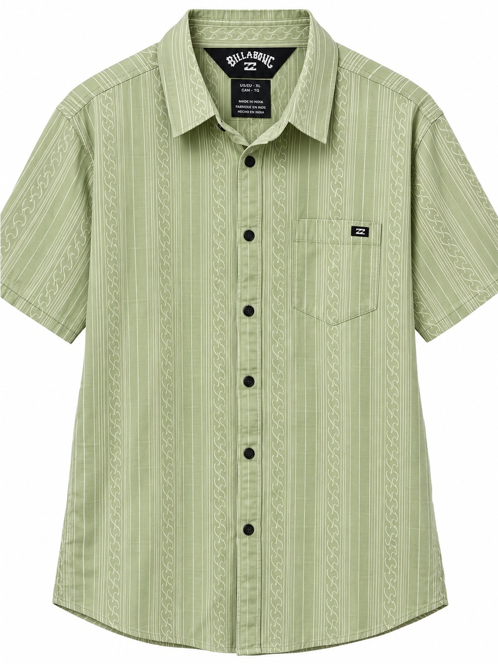 Billabong Sage Green Short Sleeve Striped Button-Down Shirt